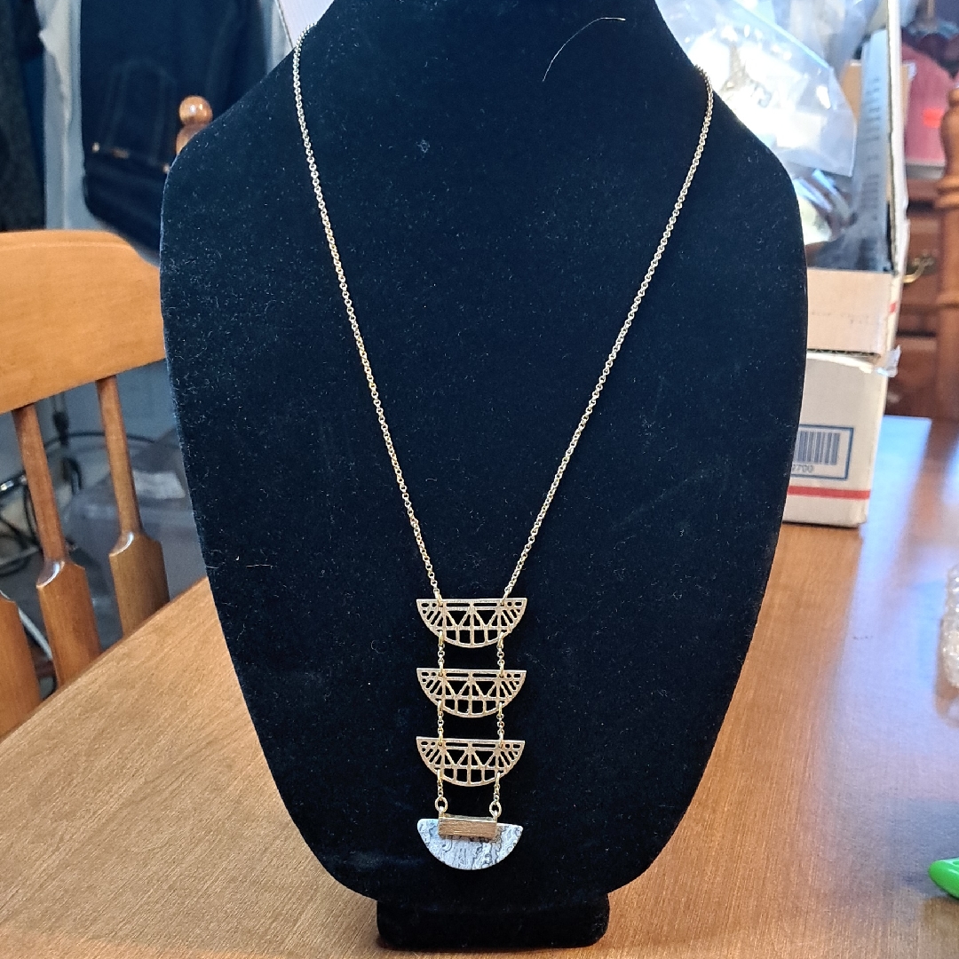 Indigo Gold And White Geometric Necklace